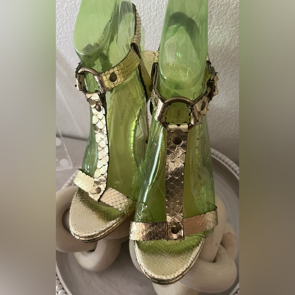 Gorgeous Paul Andrew Heels- Snakeskin- Gold- Handmade In Italy- Size 37 1/2